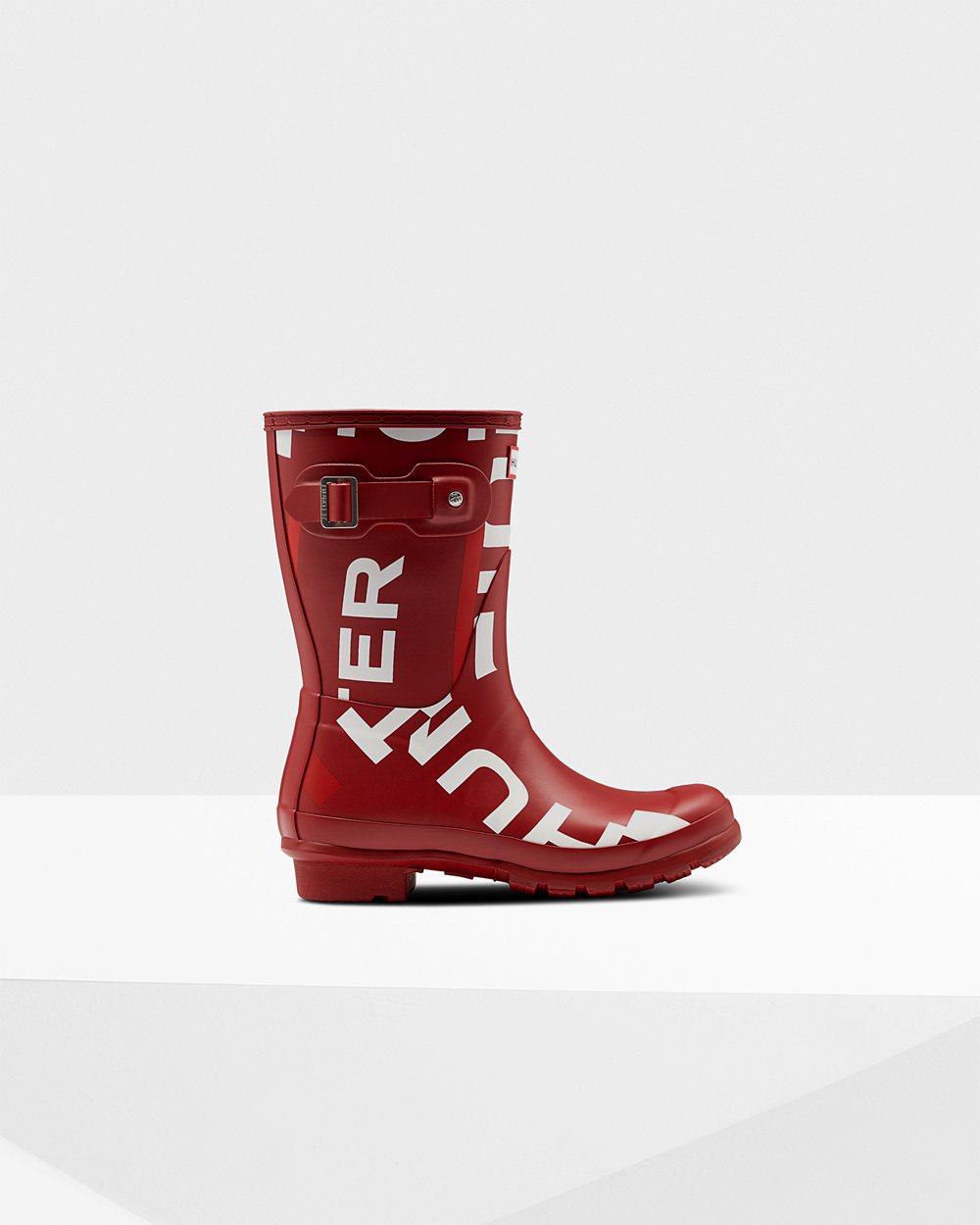 Botas de Lluvia Cortas Hunter Mujer - Original Exploded Logo - Grises Rojos - BTIXDNW-17